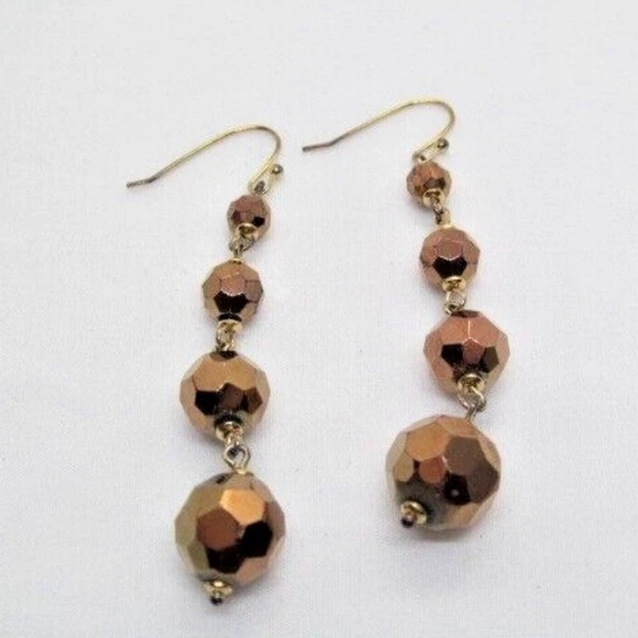 Gold-Tone Amber Bronze Faceted Drop Dangle Beaded Bling Shiny Festival Party - Picture 3 of 8